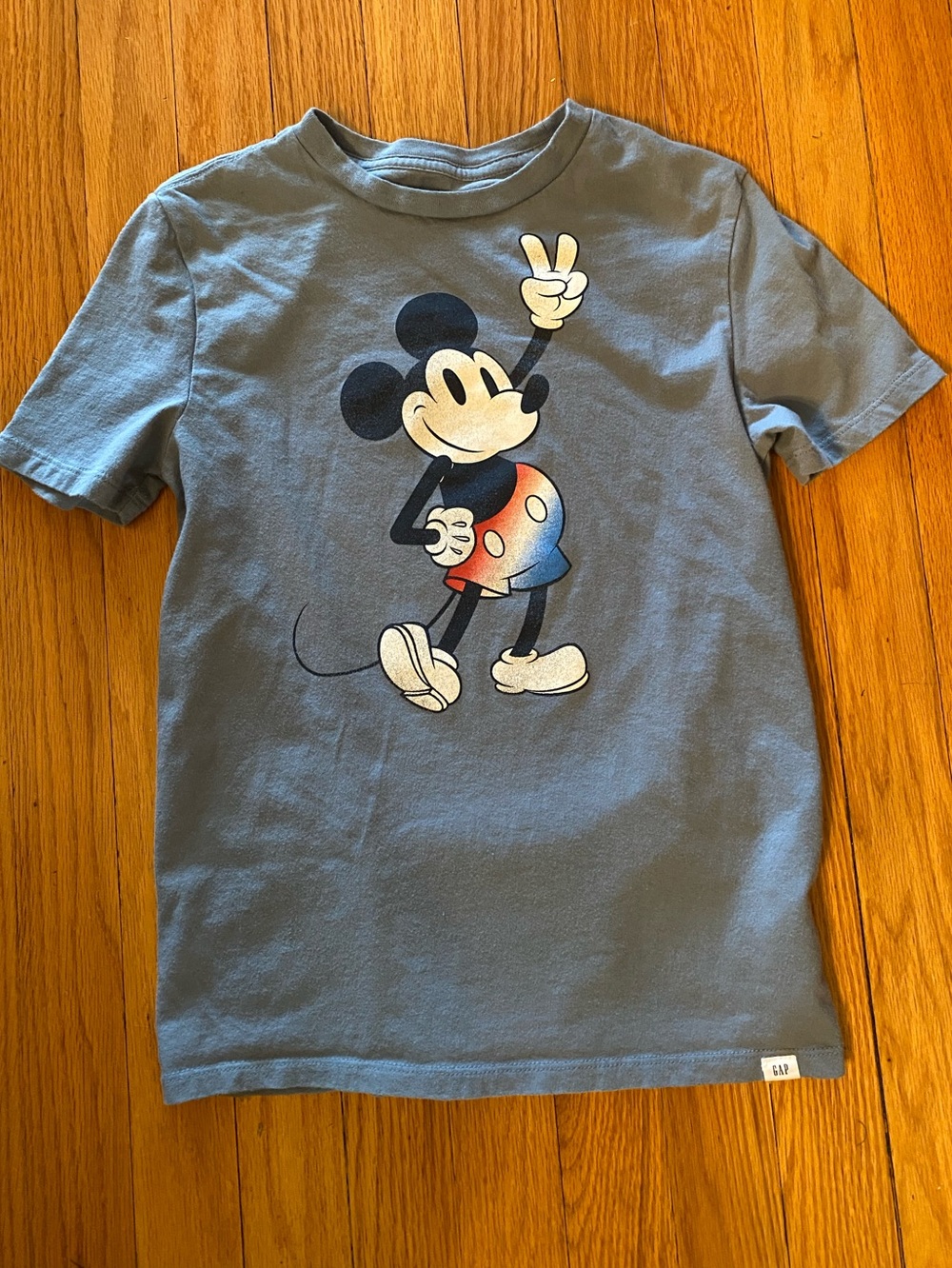 GAP Boys Light Blue Size Large Mickey Mouse Peace Sign Graphic Tee